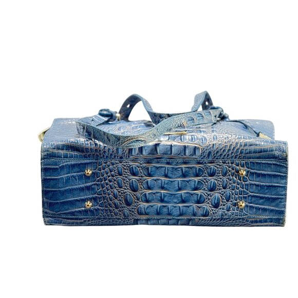 Brahmin Embossed Crocodile Blue Leather Women's Shoulder Bag With Gold Accents - Picture 6 of 12